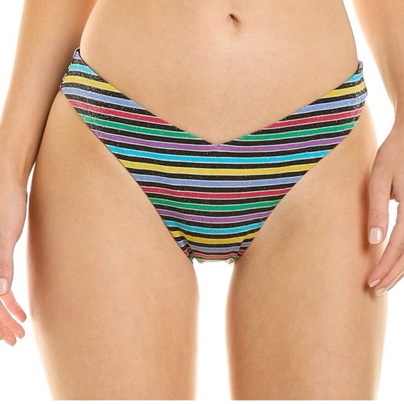 WEWOREWHAT Lurex Stripe High Neck Bikini Top and Delilah Bottoms Size M NWT - Picture 4 of 9